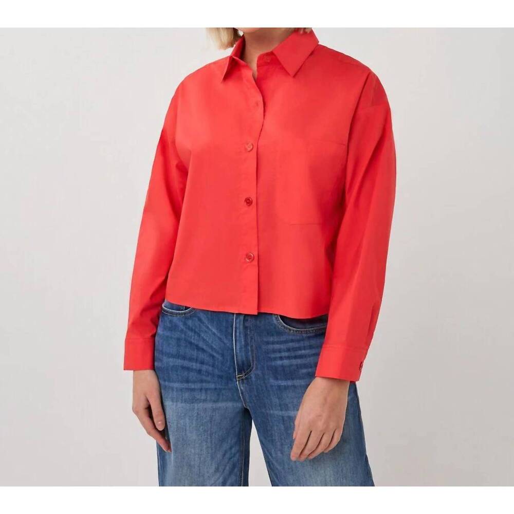 NEW ESQUALO caro cropped folded cuff blouse in chili red